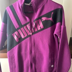 Puma Kids Magenta and Black Full-Zip Fleece Jacket